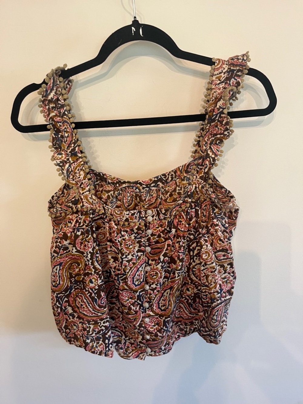 Sezane Paisley Ruffle-Strap Camisole in Pink, Brown, Cream - Picture 3 of 5